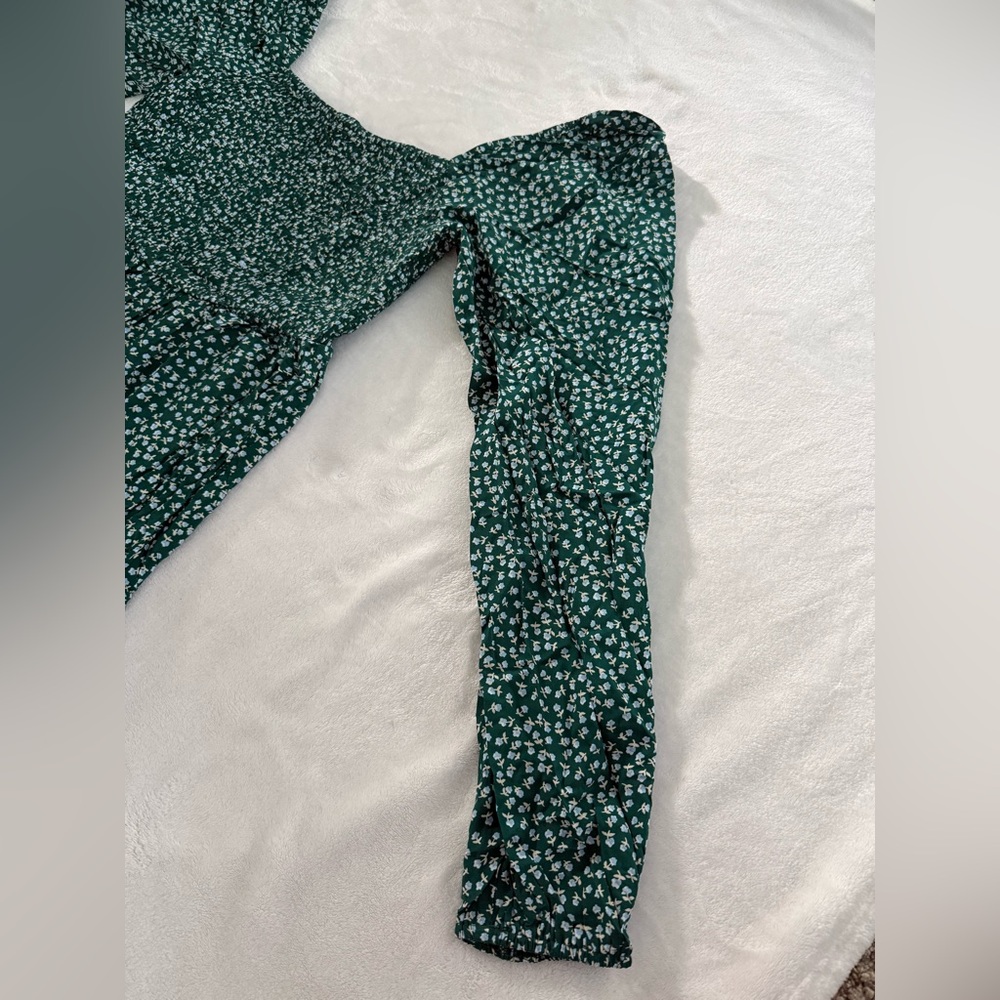 Boho Green Floral Jumpsuit — Wide Leg, Square Neck - Picture 4 of 6
